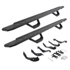 RB30 Running Boards with Mounting Brackets & 2 Pairs of Drops Steps Kit Protective Bedliner Coating 2015-2019 Silverado/Sierra 2500 HD Go Rhino