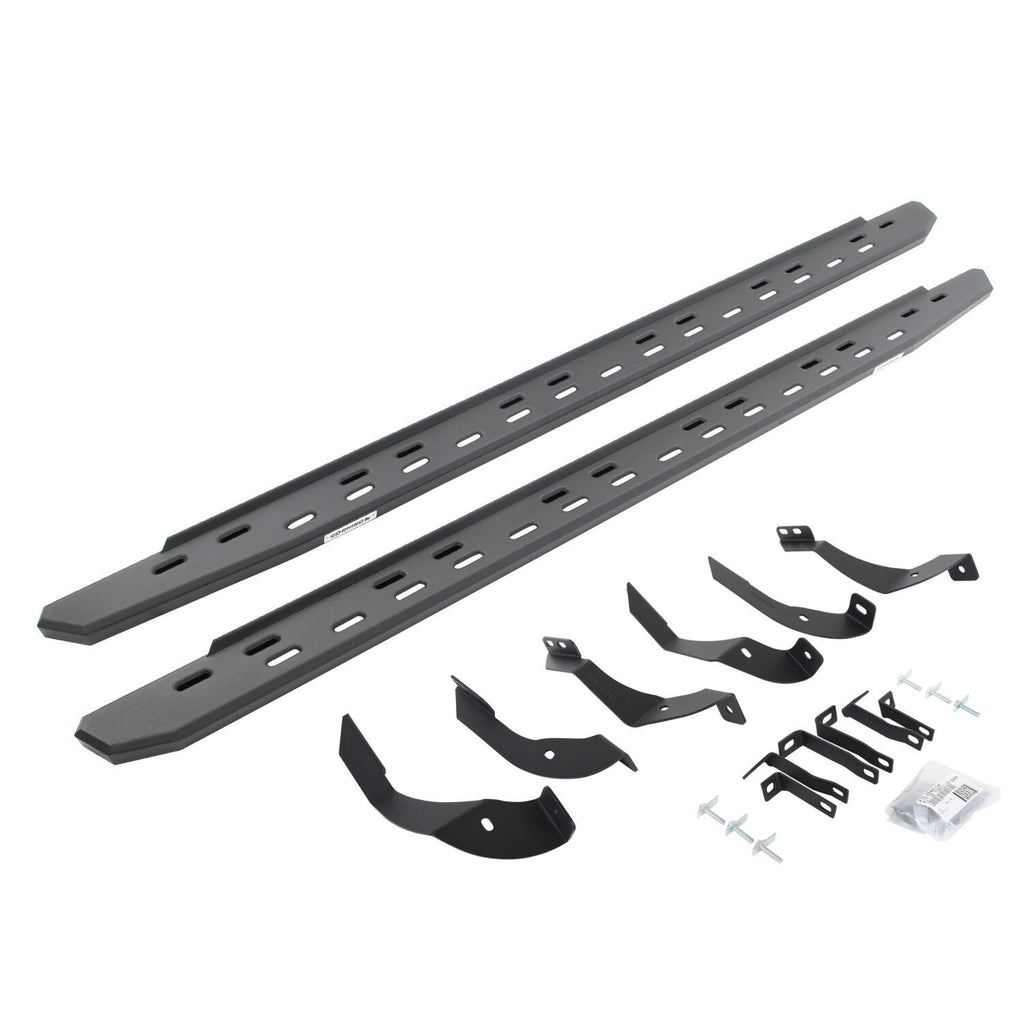 RB30 Slim Line Running Boards with Mounting Bracket Kit Textured Black 2015-2019 Silverado/Sierra 2500 HD Go Rhino