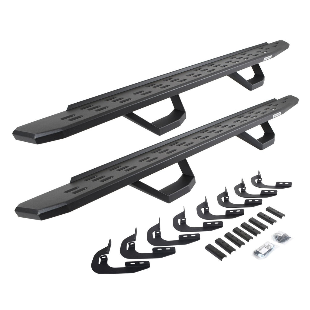 RB30 Running Boards with Mounting Brackets & 2 Pairs of Drops Steps Kit Textured Black 2014-2018 Silverado/Sierra 1500 2015-2018 Silverado/Sierra 2500 HD/3500 HD Go Rhino
