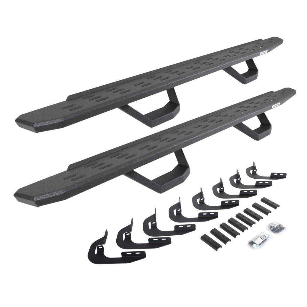 RB30 Running Boards with Mounting Brackets & 2 Pairs of Drops Steps Kit Protective Bedliner Coating 2014-2018 Silverado/Sierra 1500 2015-2018 Silverado/Sierra 2500 HD/3500 HD Go Rhino