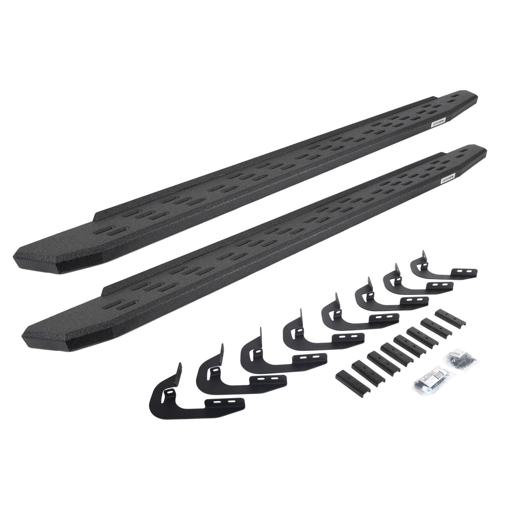 RB30 Running Boards with Mounting Bracket Kit Protective Bedliner Coating 2014-2018 Silverado/Sierra 1500 2015-2018 Silverado/Sierra 2500 HD/3500 HD Go Rhino