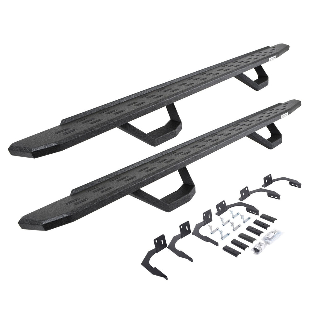 RB30 Running Boards with Mounting Brackets & 2 Pairs of Drops Steps Kit Protective Bedliner Coating 2009-2025 Dodge Ram 1500/2500/3500 Go Rhino
