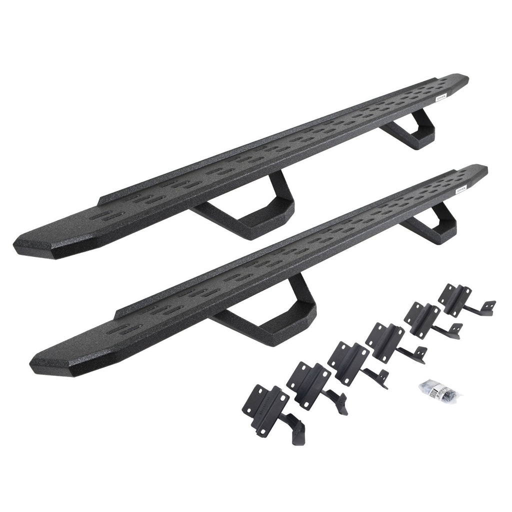 RB30 Running Boards with Mounting Brackets & 2 Pairs of Drops Steps Kit Protective Bedliner Coating 2015-2025 Ford F-150/ F-250/F-350 Go Rhino