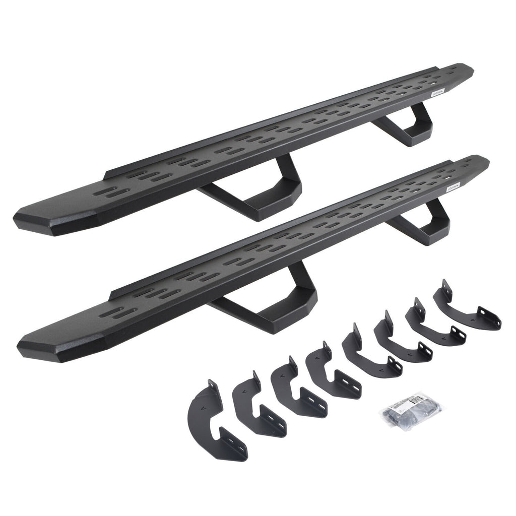 RB30 Running Boards with Mounting Brackets & 2 Pairs of Drops Steps Kit Textured Black 2007-2021 Toyota Tundra Extended Cab Go Rhino