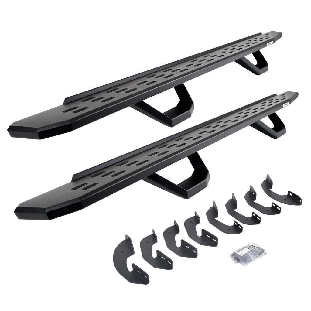 RB30 Running Boards with Mounting Brackets & 2 Pairs of Drops Steps Kit Textured Black 2007-2021 Toyota Tundra Go Rhino