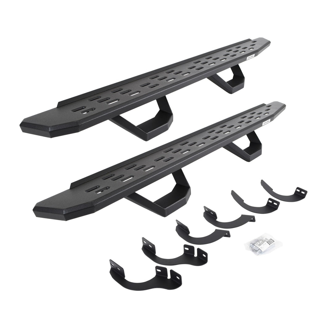 RB30 Running Boards with Mounting Brackets & 2 Pairs of Drops Steps Kit Protective Bedliner Coating 2014-2024 Toyota 4Runner Go Rhino