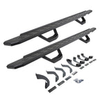 RB30 Running Boards with Mounting Brackets & 2 Pairs of Drops Steps Kit Protective Bedliner Coating 2022-2025 Toyota Tundra Go Rhino
