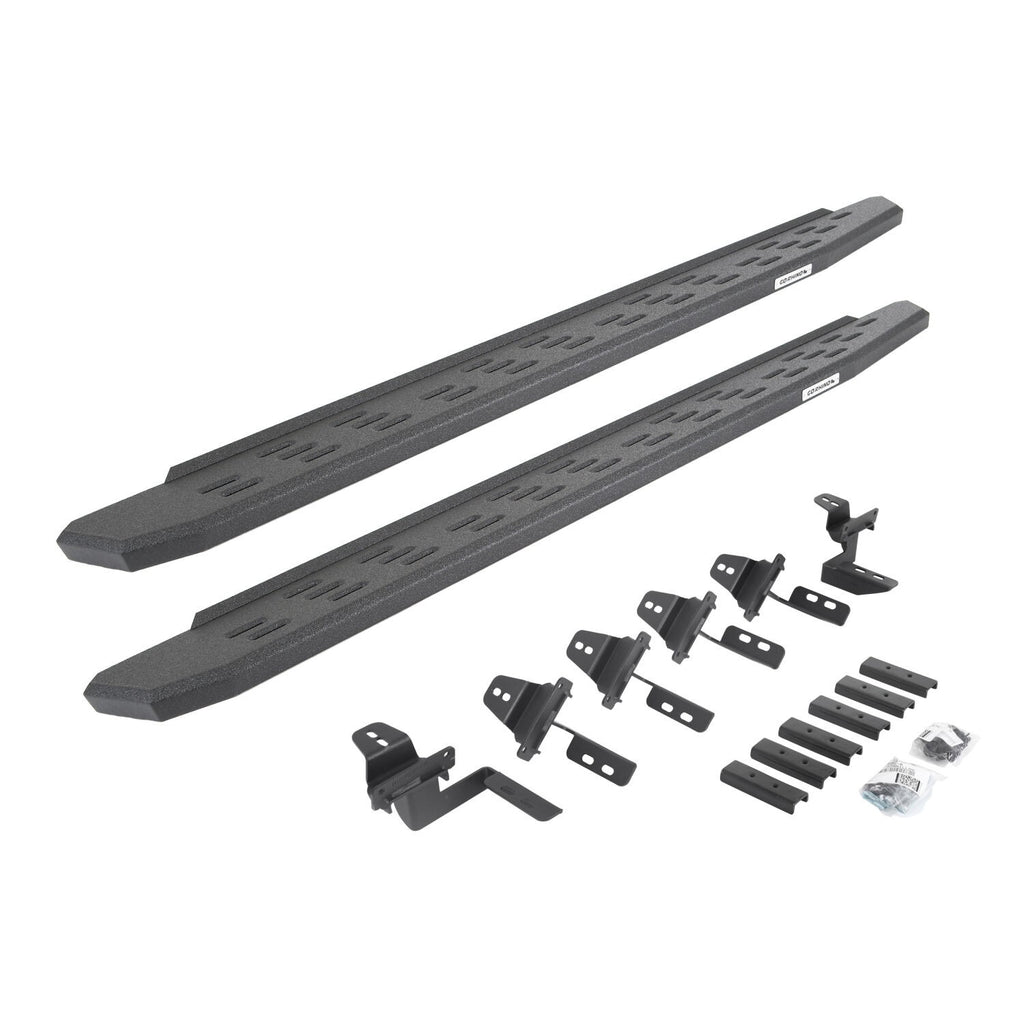 RB30 Running Boards with Mounting Brackets & 2 Pairs of Drops Steps Kit Protective Bedliner Coating For 2007-2018 Jeep Wrangler JK Go Rhino