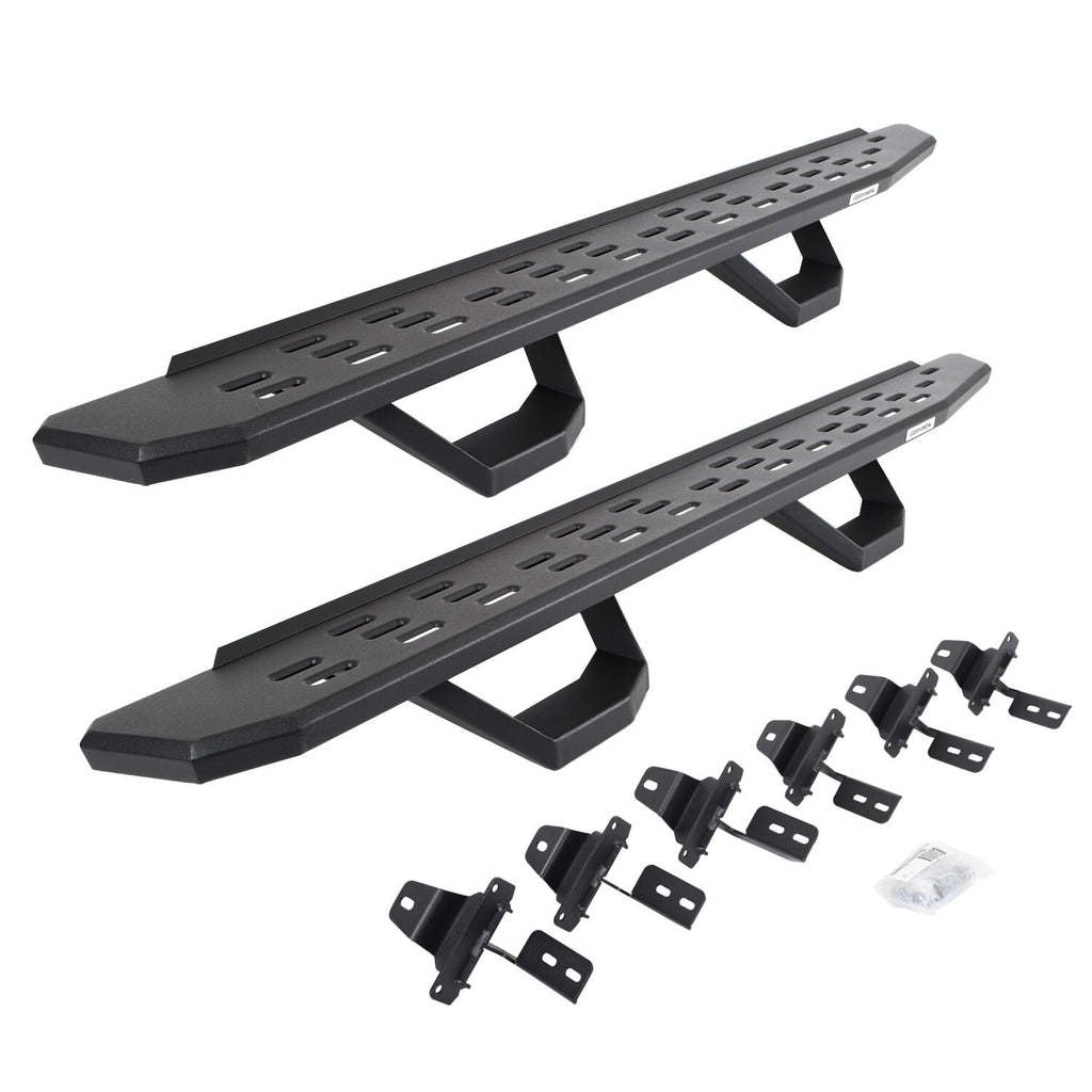 RB30 Running Boards with Mounting Brackets & 2 Pairs of Drops Stepst Kit Protective Bedliner Coating For 2018-2025 Jeep Wrangler JL Go Rhino