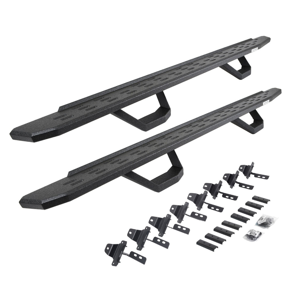 RB30 Running Boards with Mounting Brackets & 2 Pairs of Drops Steps Kit Protective Bedliner Coating 2020-2025 Jeep Gladiator Go Rhino