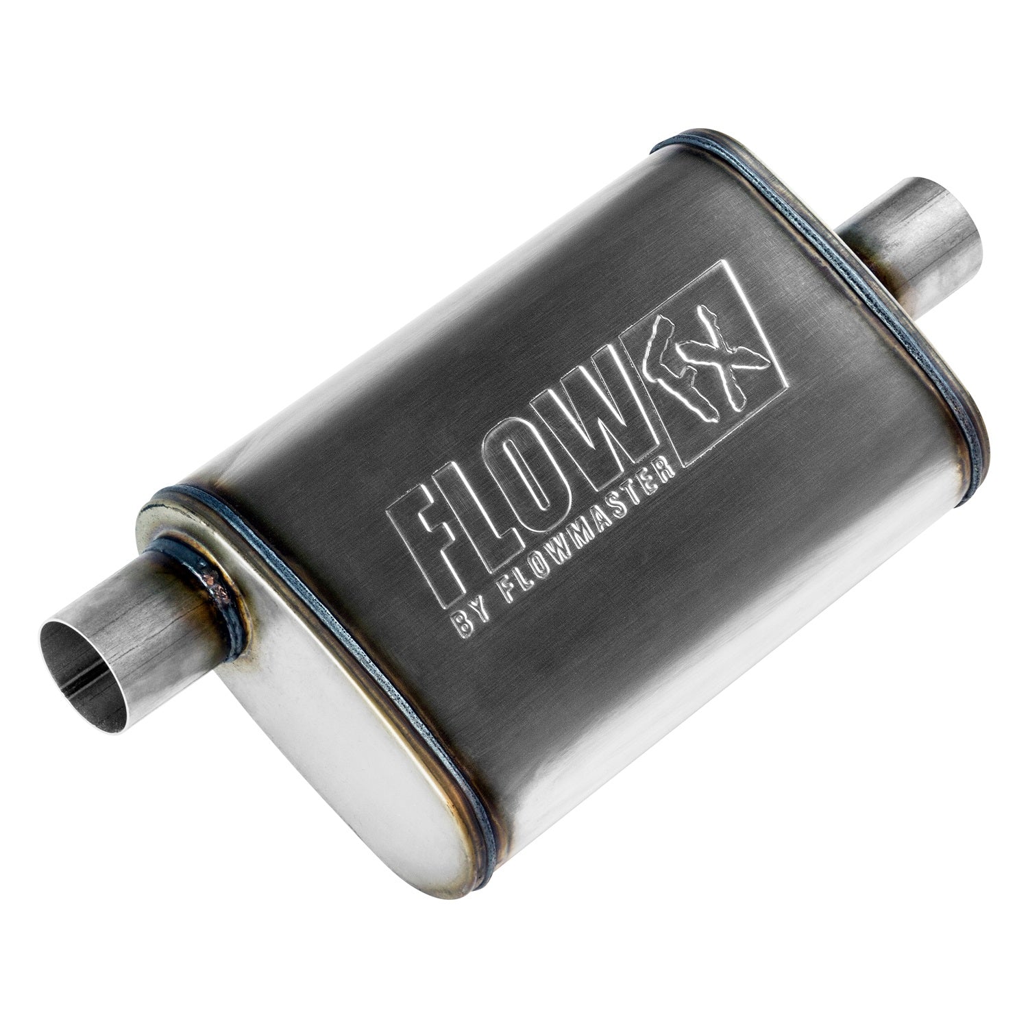 Flow Fx Muffler Flow Fx Muffler 2.25 Offset In/ 2.25 Center Out Moderate Sound Stainless Steel Flowmaster