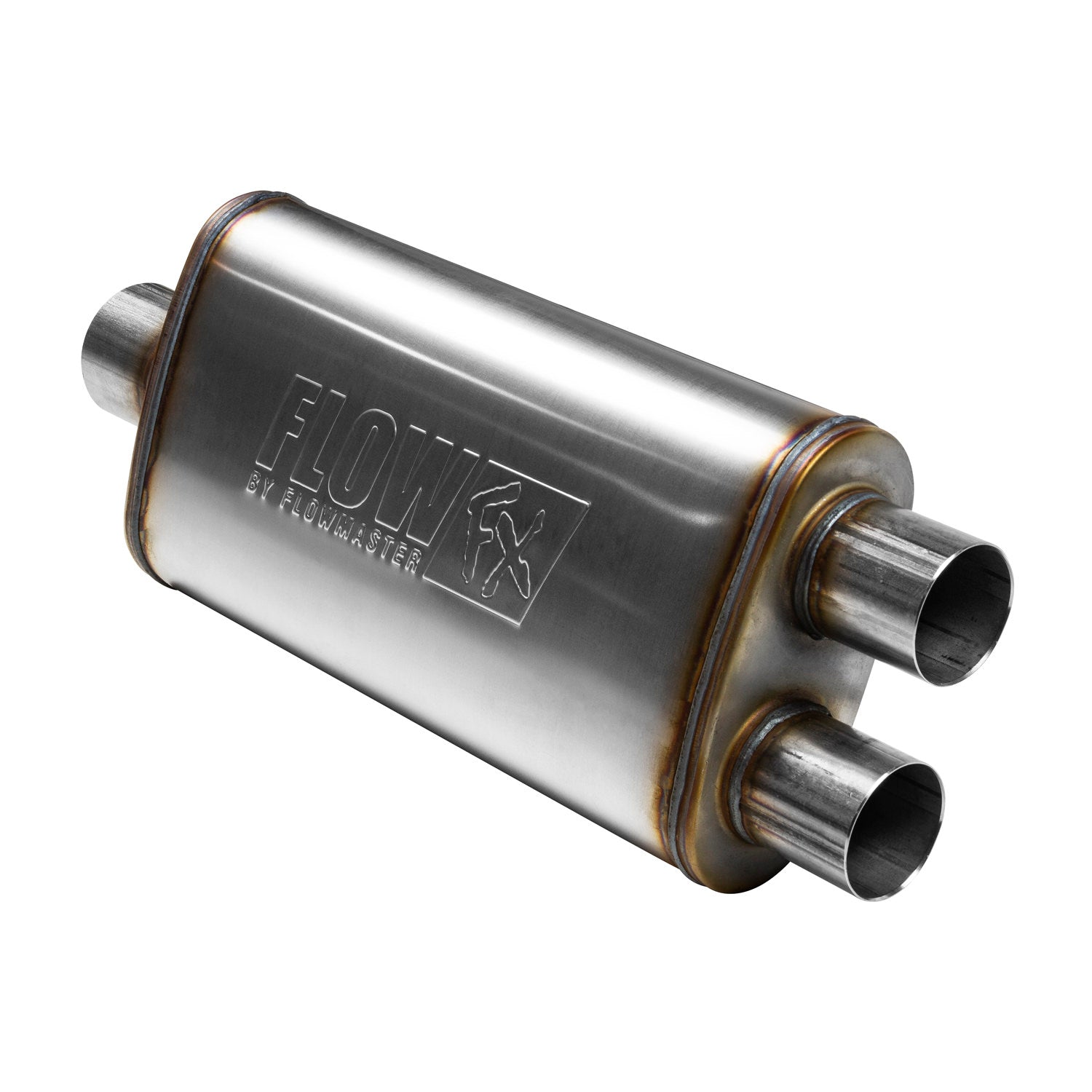 Flow Fx Muffler Flow Fx Muffler 3.00 Center In/2.50 Dual Out Moderate Sound Stainless Steel Flowmaster