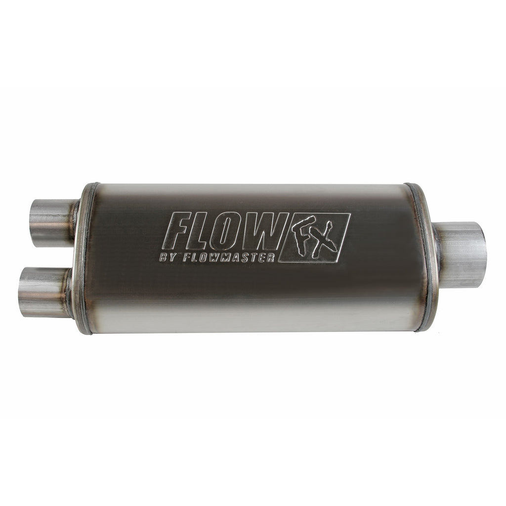 Flow Fx Muffler Flow Fx Muffler 3.50 Center In/2.50 Dual Out Straight Through Performance Moderate Sound Stainless Steel Flowmaster
