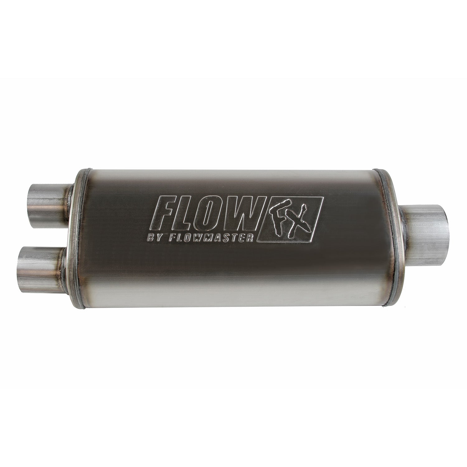 Flow Fx Muffler Flow Fx Muffler 3.50 Center In/2.50 Dual Out Straight Through Performance Moderate Sound Stainless Steel Flowmaster