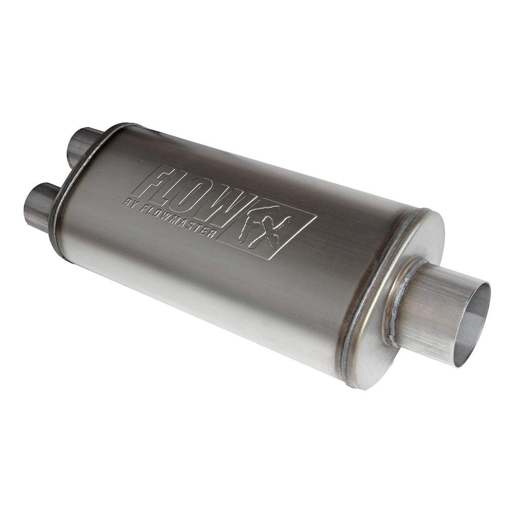 Flow Fx Muffler Flow Fx Muffler 3.50 Center In/2.50 Dual Out Straight Through Performance Moderate Sound Stainless Steel Flowmaster