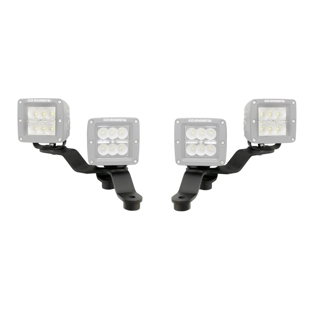 XE Windshield Cowl Light Mount Two 3 Inch X 3 Inch Industry Standard Cube LED's Textured Black 2018-2026 Jeep Wrangler JL 2020-2025 Jeep Gladiator Go Rhino