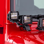 XE Windshield Cowl Light Mount Two 3 Inch X 3 Inch Industry Standard Cube LED's Textured Black 2018-2026 Jeep Wrangler JL 2020-2025 Jeep Gladiator Go Rhino
