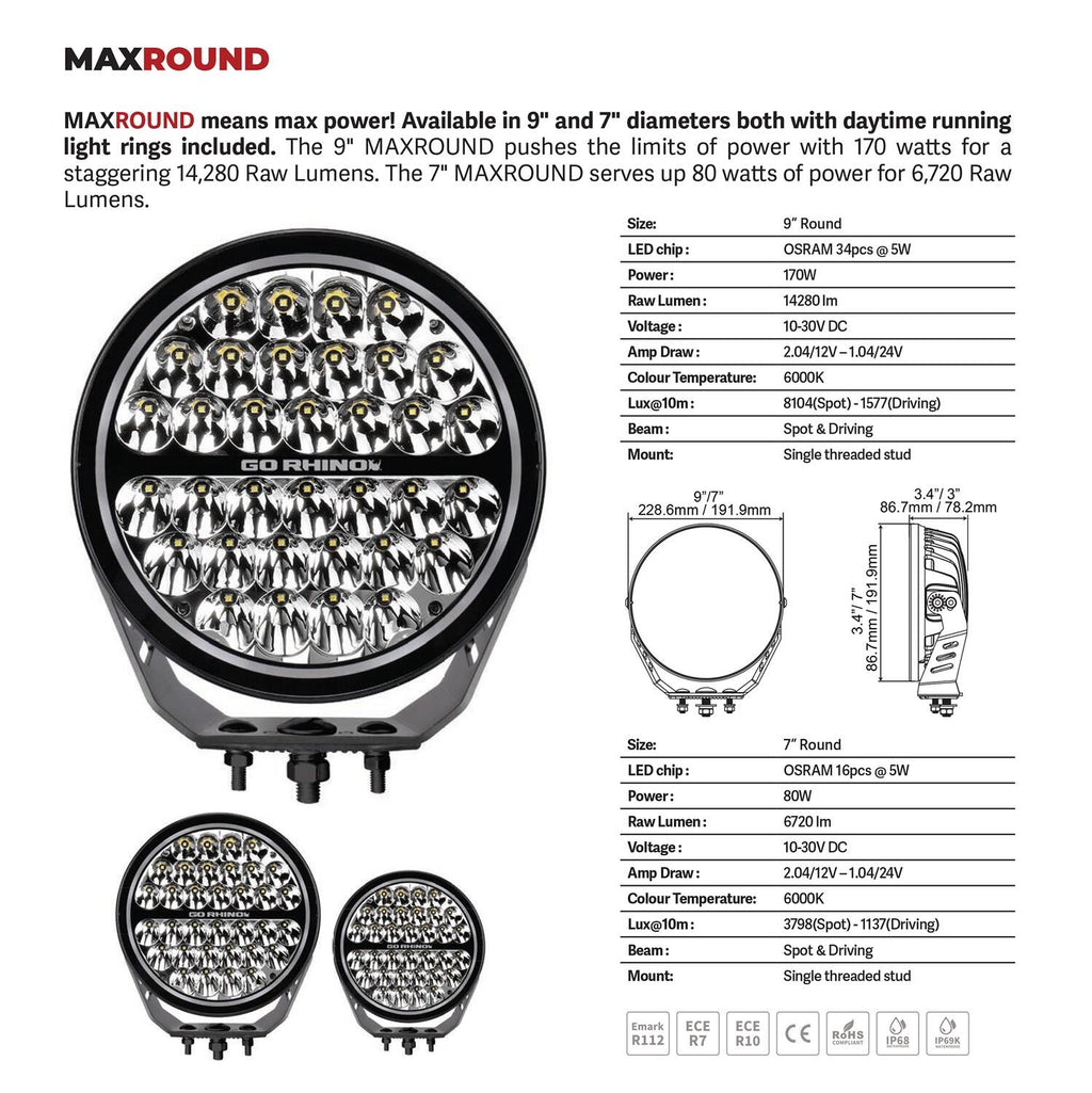 Go Rhino Blackout Series Lights 9 Inch Round LED Single Driving Kit W/Daytime Running Lights Black 2026-2026 Chevrolet Suburban 2026-2026 Chevrolet Tahoe Go Rhino