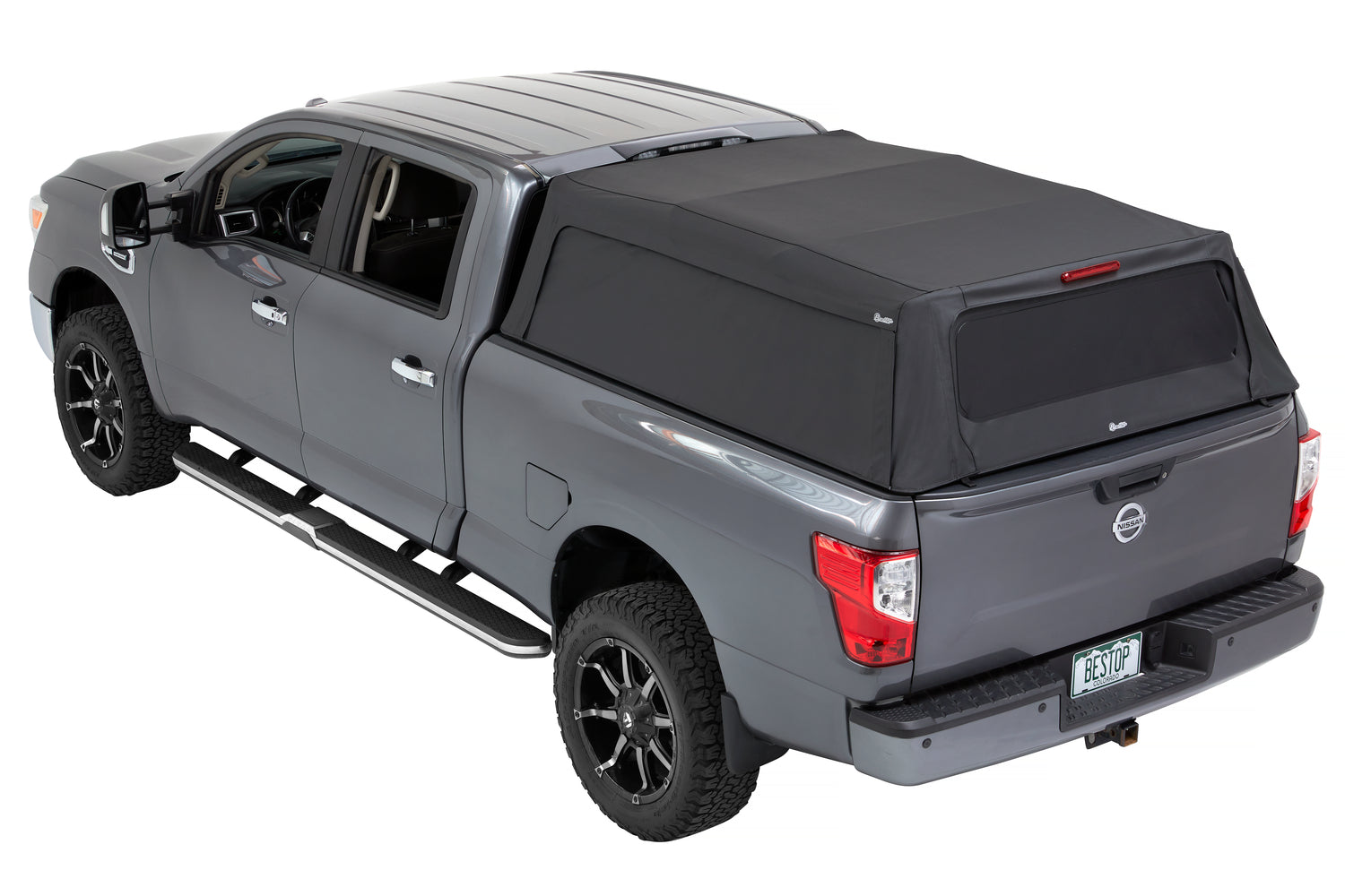 Supertop Truck Bed Cap 2 For Nissan 2004-2024 Titan 6.5 Foot Black Diamond PVC Coated Sailcloth No Drill Bestop