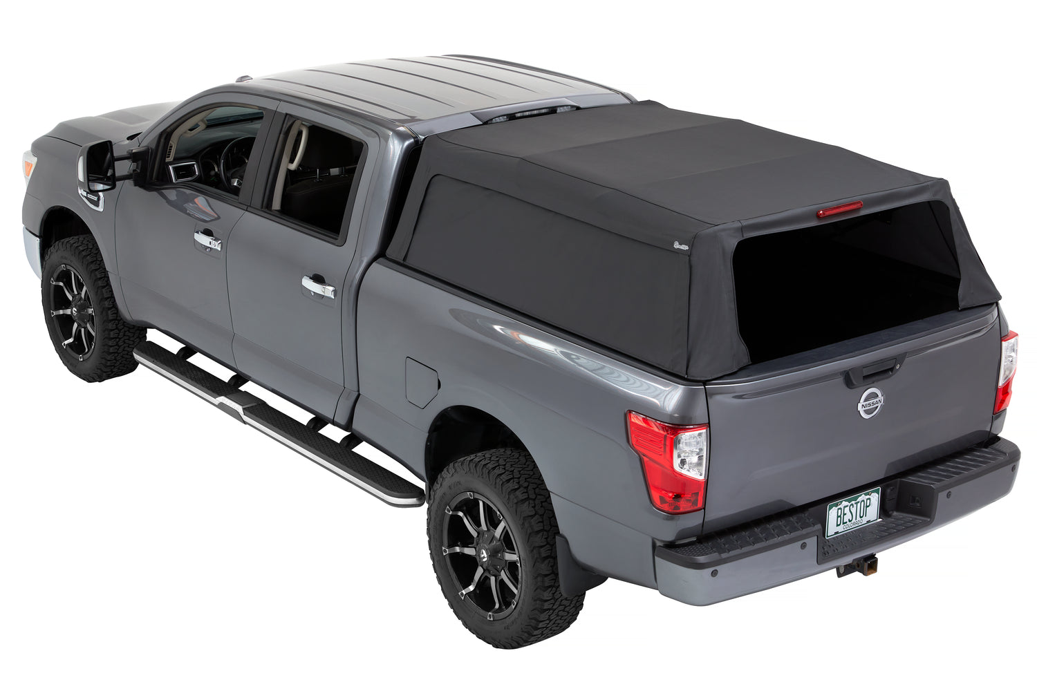 Supertop Truck Bed Cap 2 For Nissan 2004-2024 Titan 6.5 Foot Black Diamond PVC Coated Sailcloth No Drill Bestop