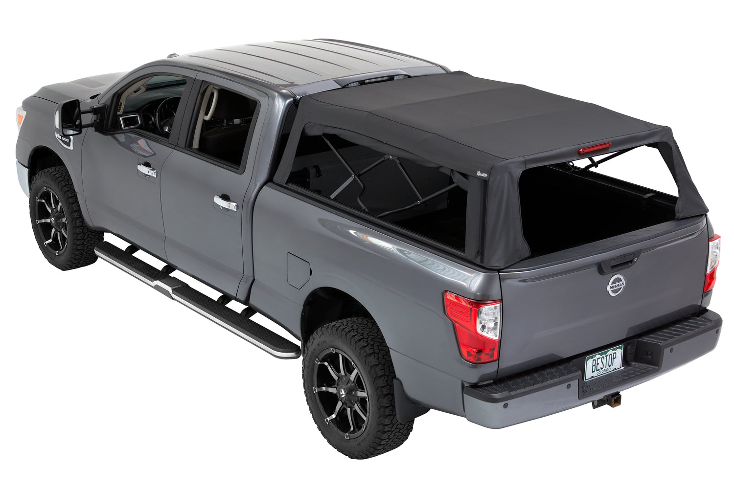 Supertop Truck Bed Cap 2 For Nissan 2004-2024 Titan 6.5 Foot Black Diamond PVC Coated Sailcloth No Drill Bestop