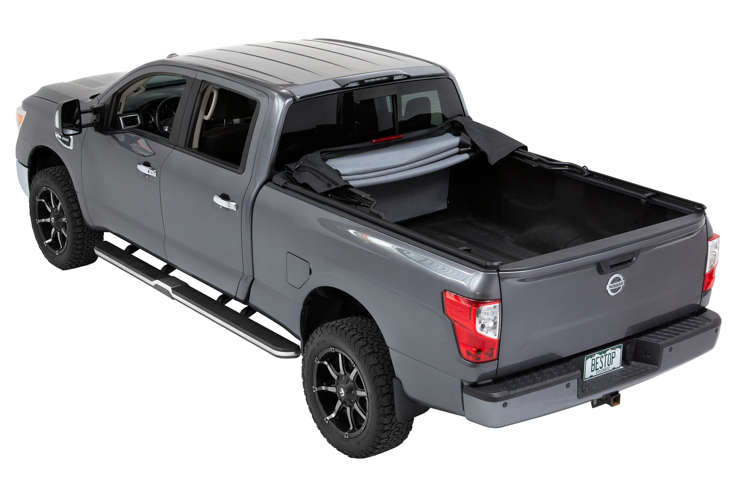 Supertop Truck Bed Cap 2 For Nissan 2004-2024 Titan 6.5 Foot Black Diamond PVC Coated Sailcloth No Drill Bestop