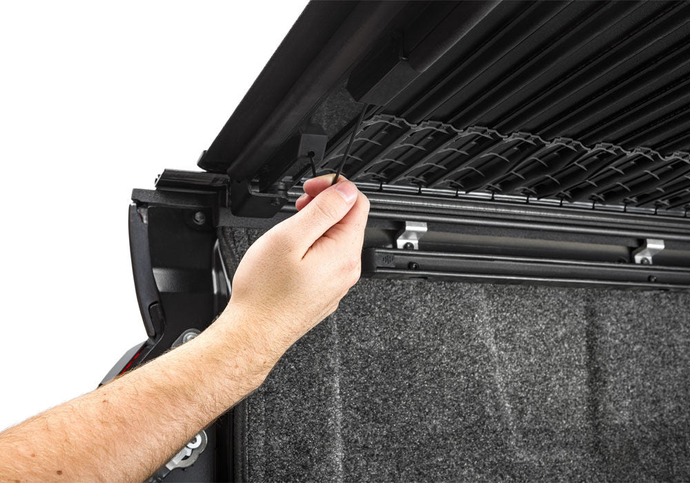 Revolver X4ts Hard Rolling Truck Bed Cover 2007-2021 Toyota Tundra 5 Foot 6 Inch Bed with Deck Rail System without Trail Special Edition Storage Boxes BAK