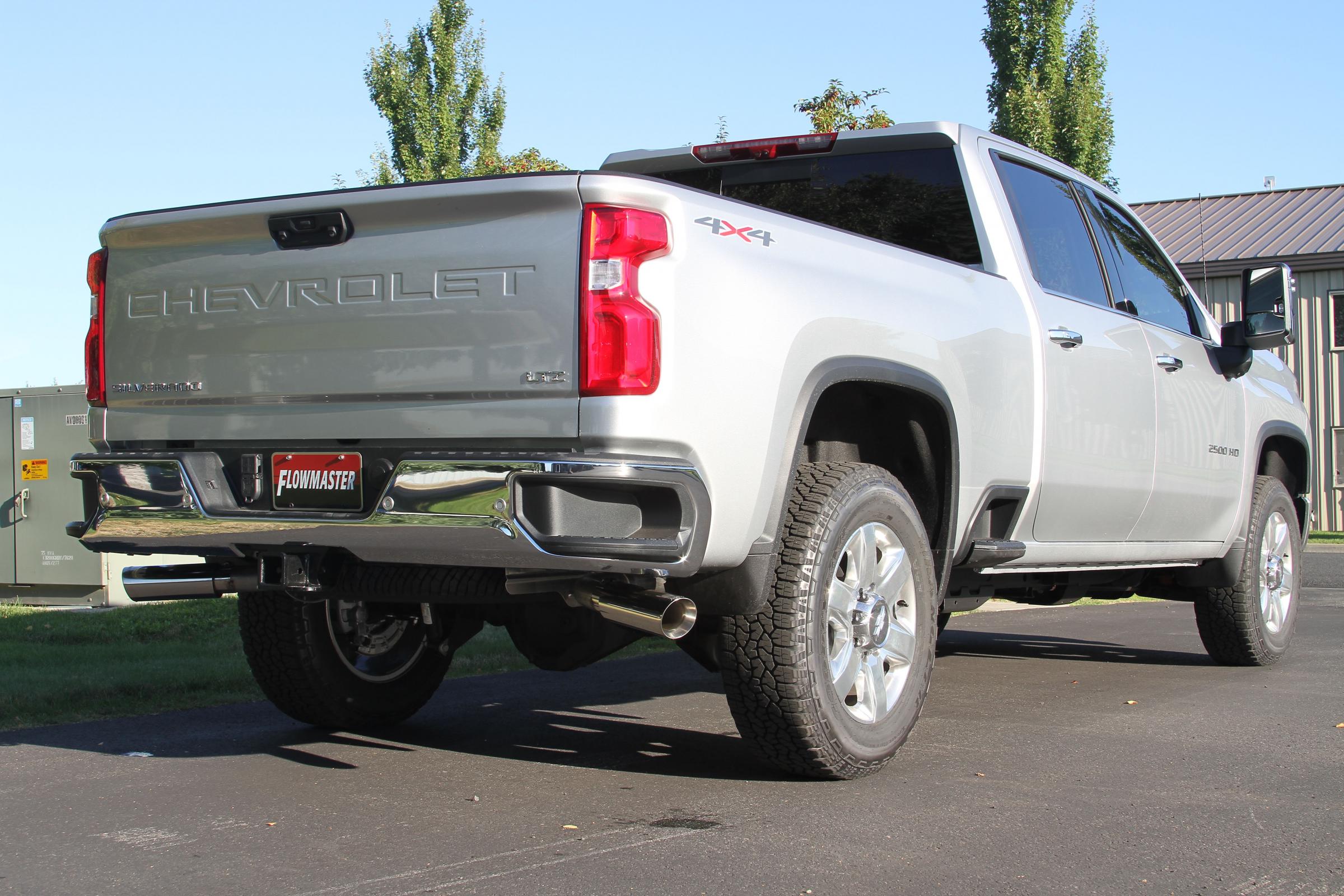 American Thunder Cat-Back Exhaust System Fits 2020-2026 GM 2500Hd/3500Hd With 6.6L Gas Engine, Crew Cab/Short Bed, Dual Out Rear/Dual Out Side, Polished Tips Aggressive To Moderate Sound Flowmaster