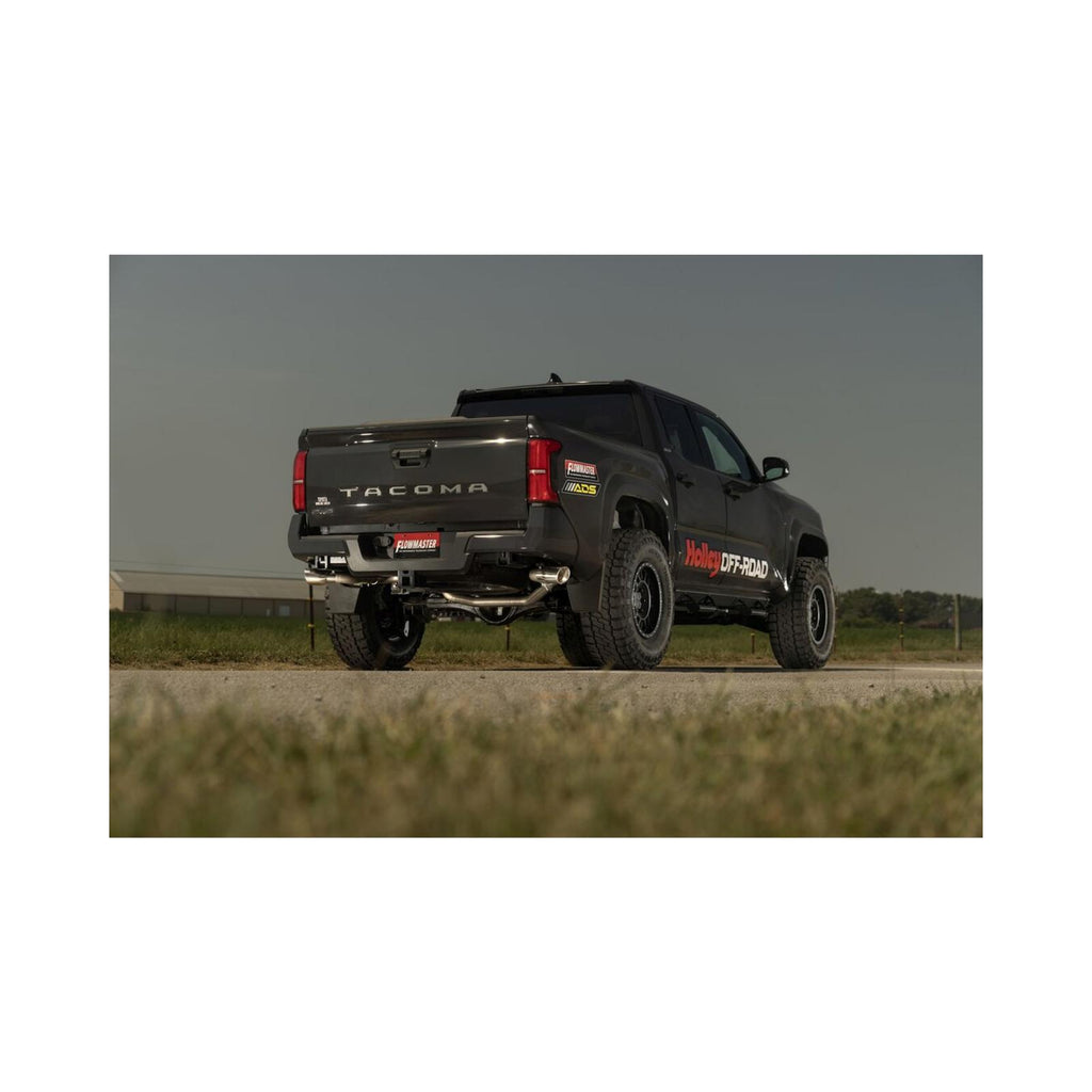American Thunder Cat-Back Exhaust System Fits 2024-2025 Toyota Tacoma 2.4-Liter, All Wheelbases, American Thunder Dual Out Rear Or Side Exit, Cat-Back Exhaust System, Stainless Steel – Aggressive To Moderate Sound Flowmaster