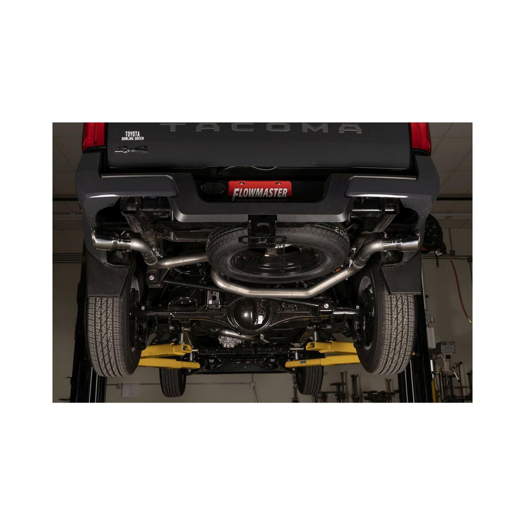 American Thunder Cat-Back Exhaust System Fits 2024-2025 Toyota Tacoma 2.4-Liter, All Wheelbases, American Thunder Dual Out Rear Or Side Exit, Cat-Back Exhaust System, Stainless Steel – Aggressive To Moderate Sound Flowmaster