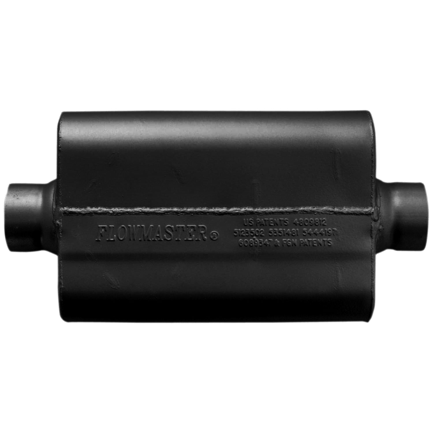 50 Series Delta Force Race Muffler 50 Series Race Muffler 409SS 2.50 Center In 2.50 Center Out, Low Profile -Aggressive Sound Flowmaster