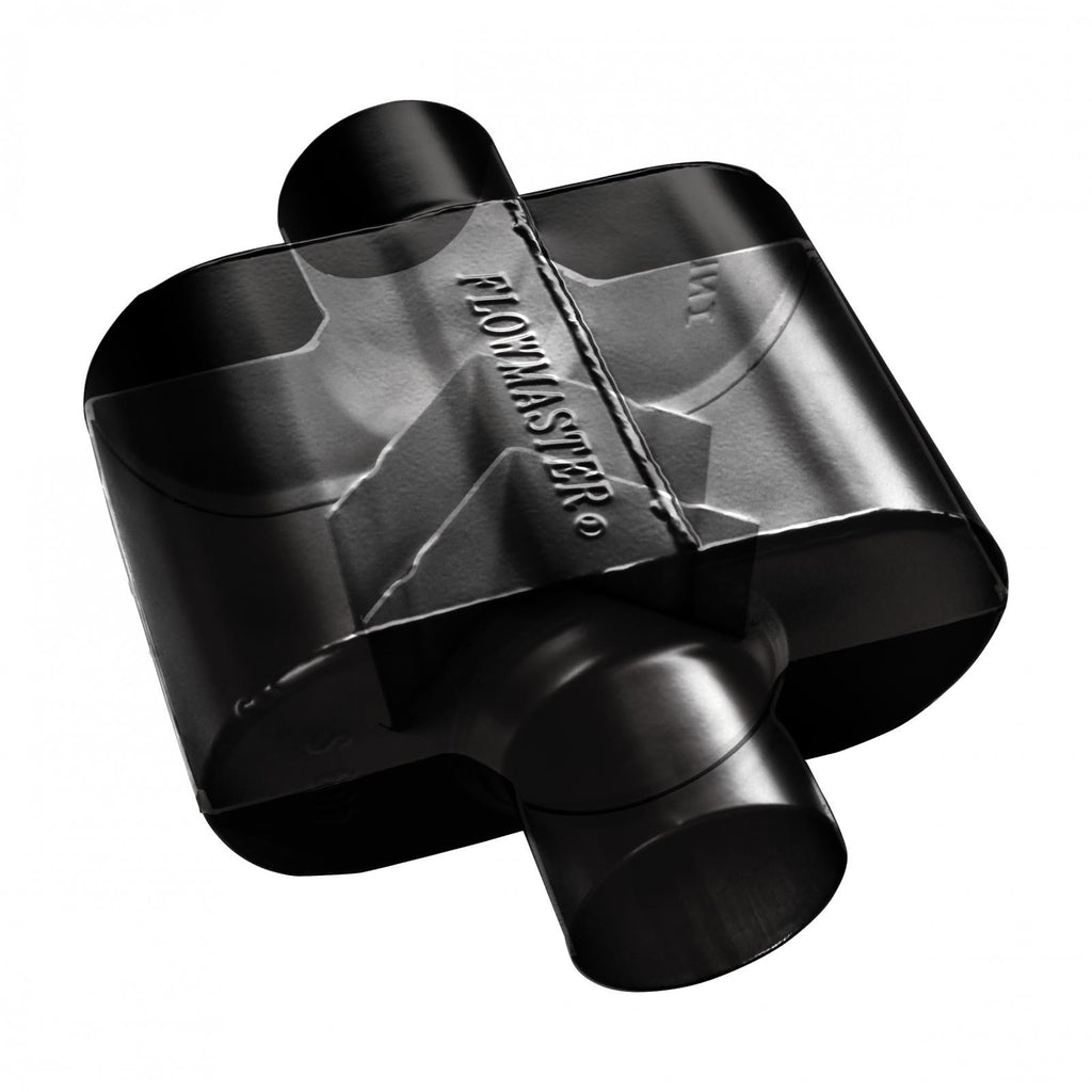 Super 10 Series Chambered Muffler Super 10 Series Stainless Steel 2.50 Center In 2.25 Dual Out Aggressive Sound Flowmaster