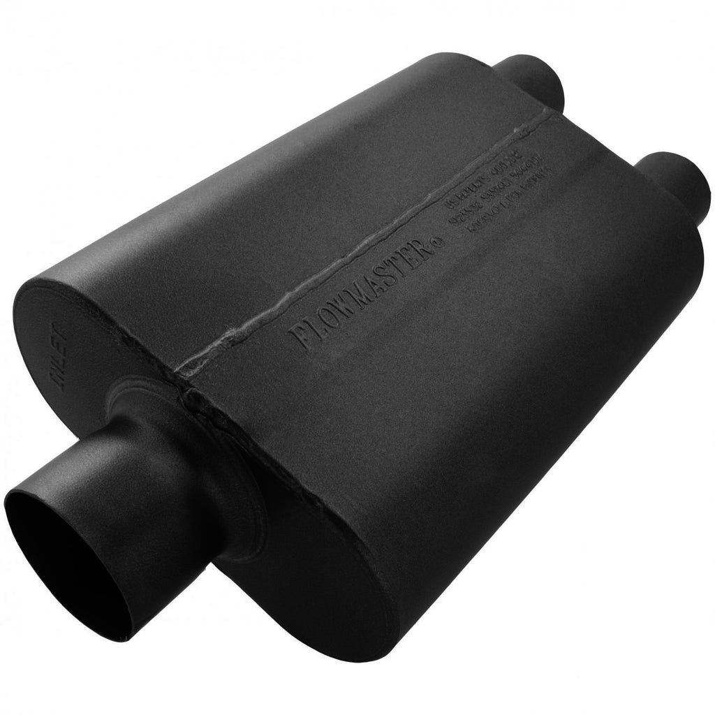 40 Series Delta Flow Chambered Muffler 40 Delta Flow Stainless Steel 3.00 Center In 2.50 Dual Out Aggressive Sound Flowmaster