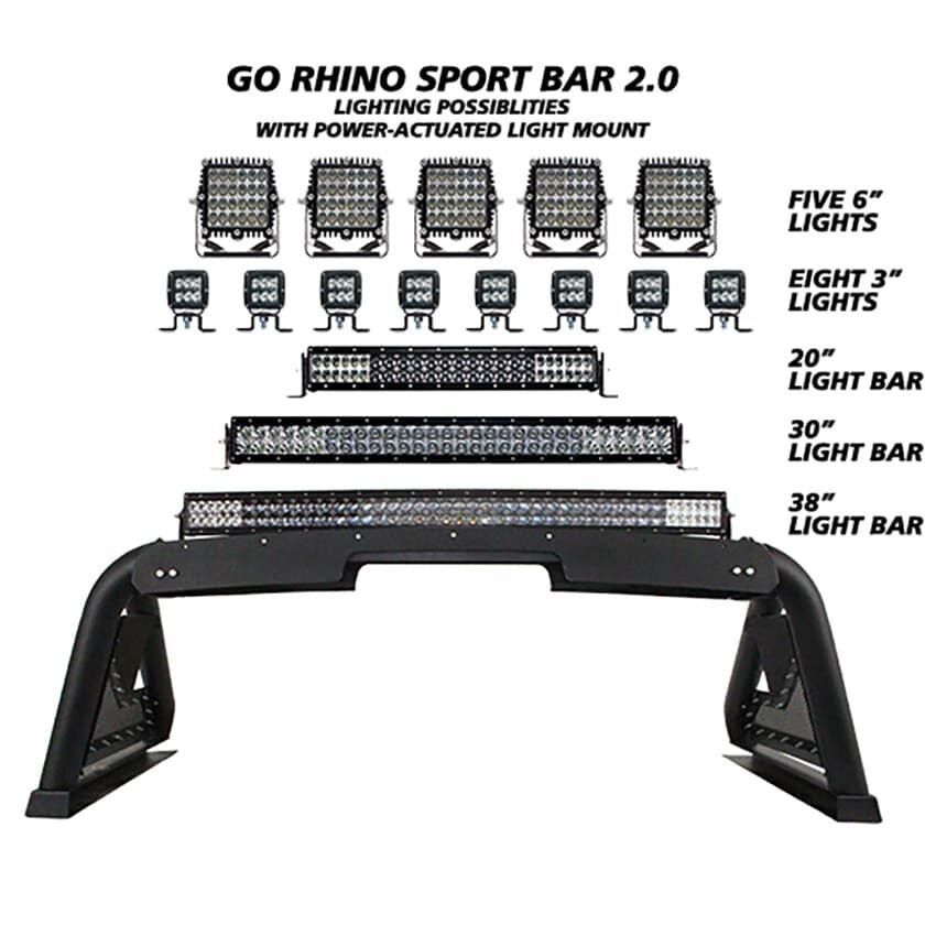 Sport Bar 2.0 with Power Actuated Retractable Light Mount Polished Stainless Steel 2019-2026 Ram 1500 2020-2026 Silverado/Sierra 2500 HD Go Rhino