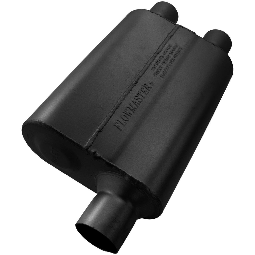 40 Series Delta Flow Chambered Muffler 40 Delta Flow 2.50 Offset In 2.25 Dual Out Aggressive Sound Flowmaster