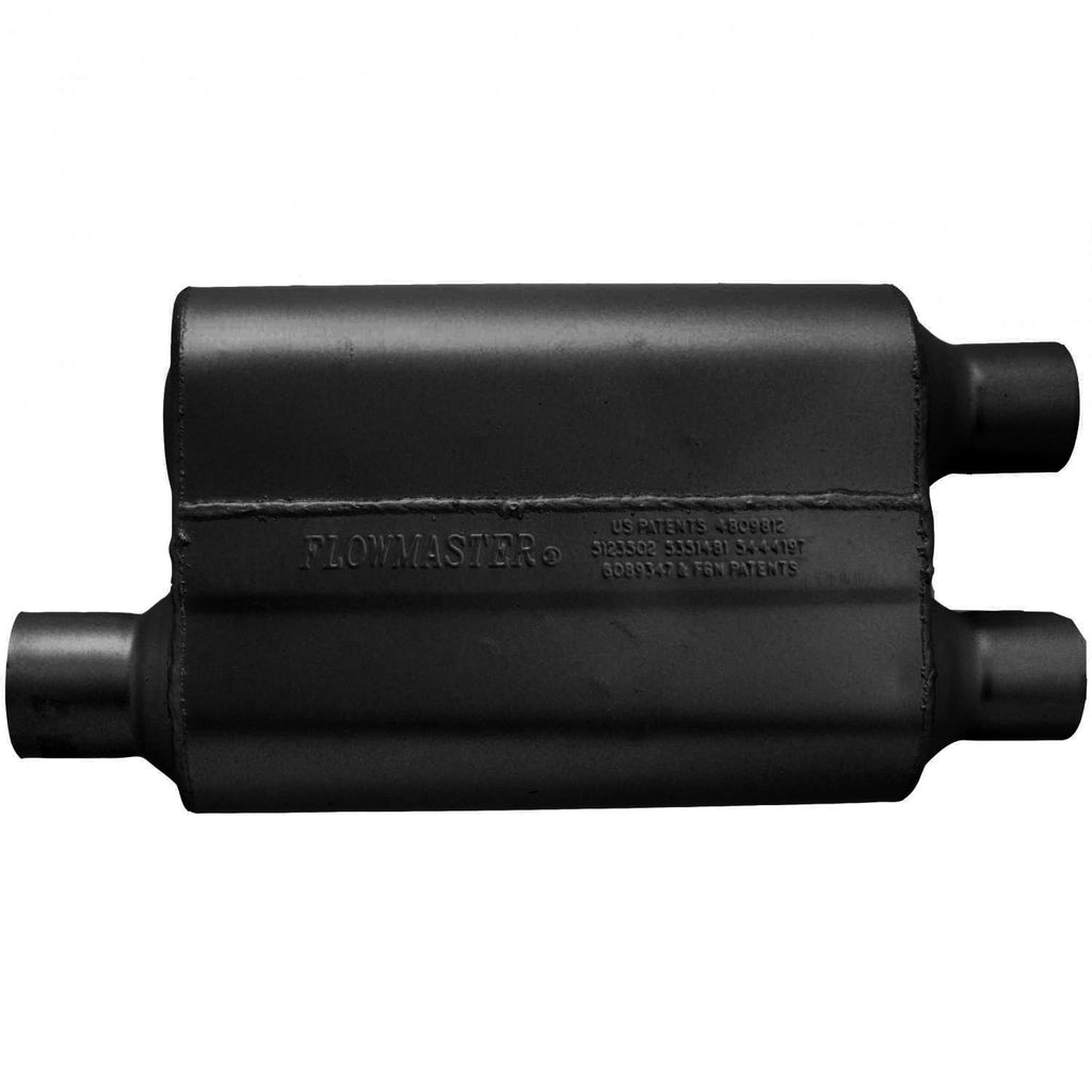 40 Series Delta Flow Chambered Muffler 40 Delta Flow 2.50 Offset In 2.25 Dual Out Aggressive Sound Flowmaster