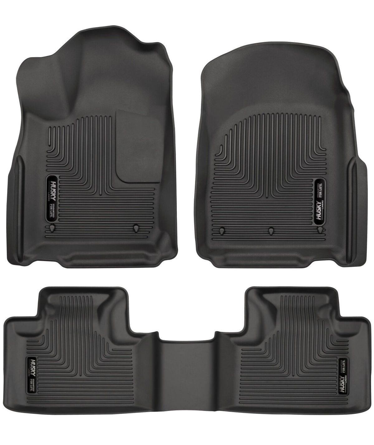 Weatherbeater Front & 2nd Seat Floor Liners For 2011-2015 Dodge Durango, Jeep Grand Cherokee Black Husky Liners