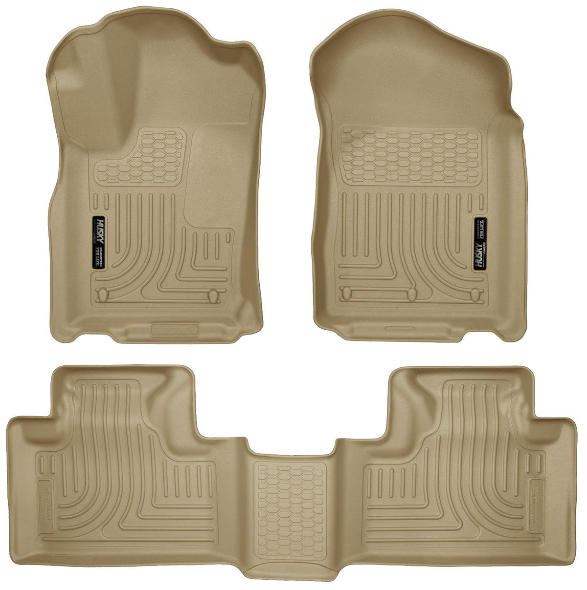 Weatherbeater Front & 2nd Seat Floor Liners For 2011-2015 Dodge Durango, Jeep Grand Cherokee Tan Husky Liners