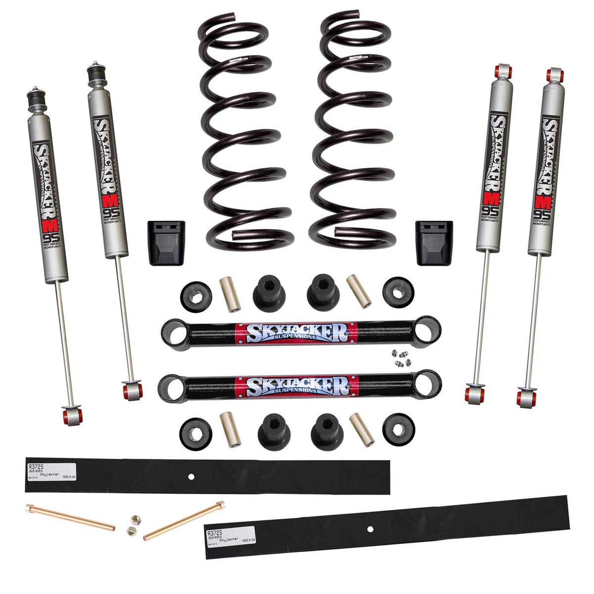 Suspension Lift Kit w/Shock M95 Performance Shocks 2-2.5 Inch Lift Incl. Front Coil Spring Rear Add-A-Leafs Lower Links Bump Stops Skyjacker