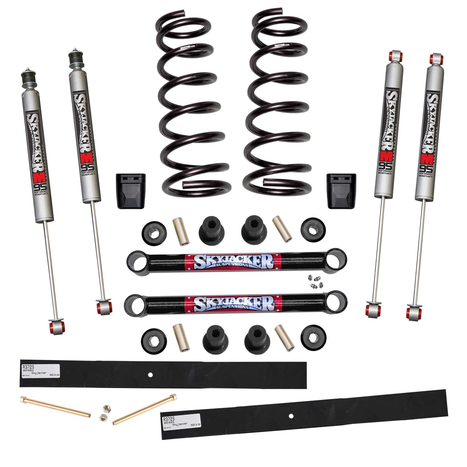 Suspension Lift Kit w/Shock M95 Performance Shocks 2-2.5 Inch Lift Incl. Front Coil Springs Rear Add-A-Leafs Lower Link Bump Stops Skyjacker