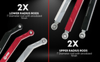 High Clearance Heavy Duty Radius Rod Set (4) - Red 14-16 Polaris RZR Freedom Off-Road