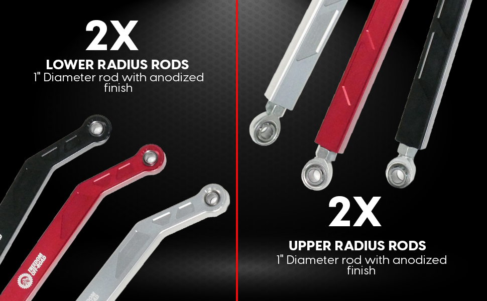 High Clearance Heavy Duty Radius Rod Set (4) - Polished 17-24 Polaris RZR Freedom Off-Road