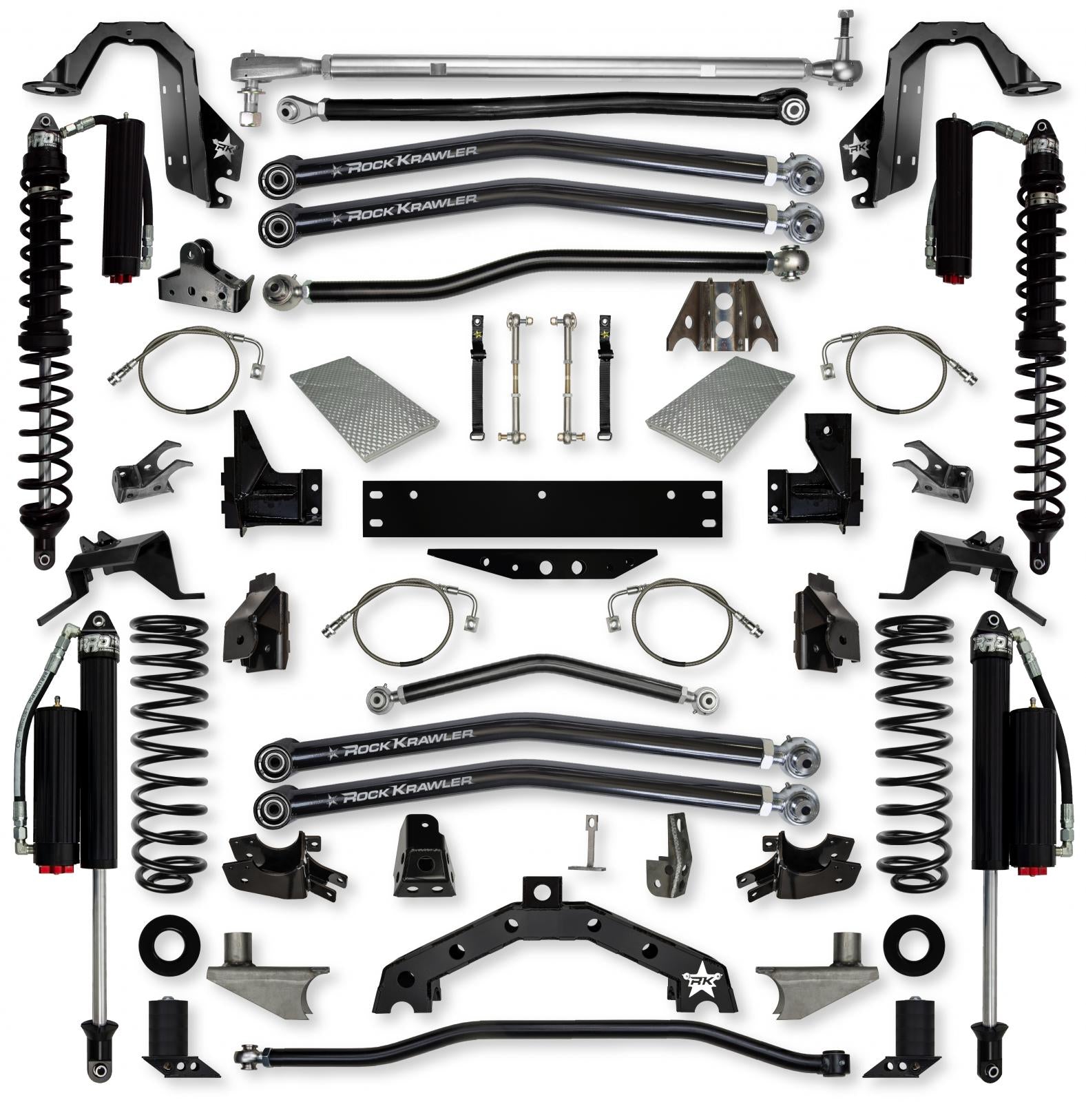4.5 Inch X-Factor X2 Rear 6 Inch Stretch Coilover Long-Arm Suspension System for Jeep Wrangler JK Comp Stage 2 Rock Krawler