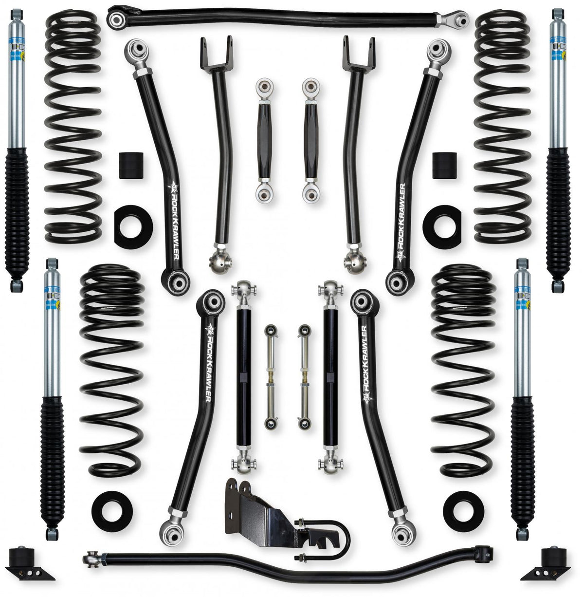 4.5 Inch X-Factor No Limits Mid-Arm Suspension System for Jeep Wrangler JLU Gas Models Comp Stage 1 With Bilstein Shocks Rock Krawler