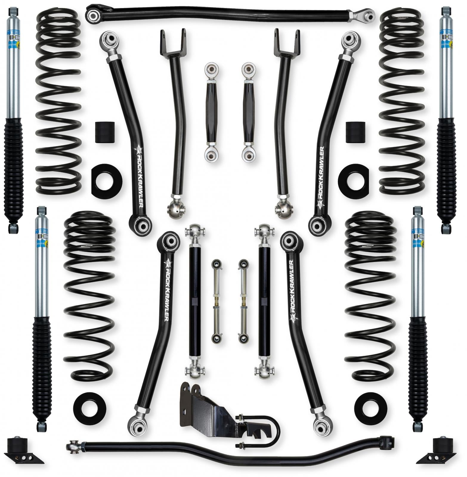 4.5 Inch X-Factor No Limits Mid-Arm Suspension System for Jeep Wrangler JLU 4XE Models Comp Stage 1 With Bilstein Shocks Rock Krawler