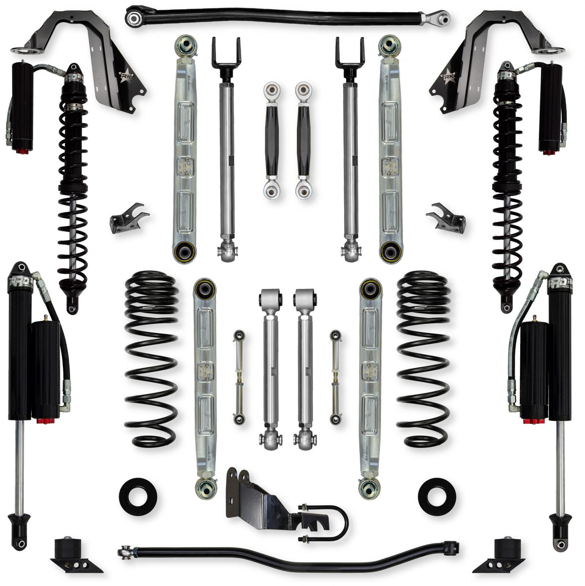 4.5 Inch X-Factor Pro Elite Coilover No Limits Mid-Arm Suspension System for Jeep Wrangler JL Gas Models Comp System Stage 2 Rock Krawler