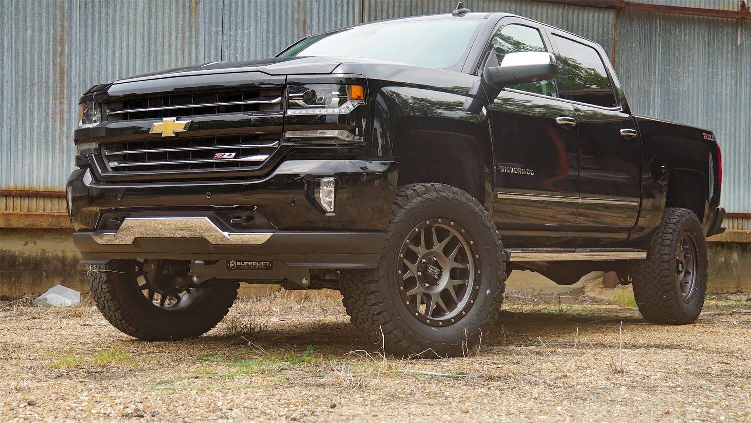 6.5 Inch Lift Kit 2014-2018 Chevy Silverado and GMC Sierra 1500 4WD with Aluminum or Stamped Steel Control Arms with Superlift Rear Shocks Superlift