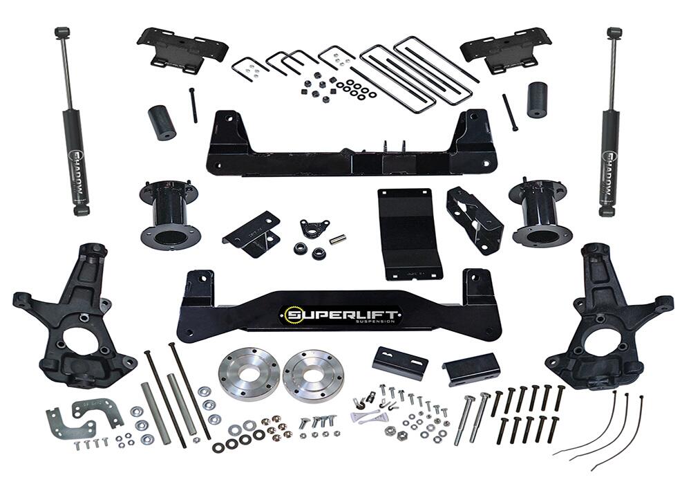 6.5 Inch Lift Kit 2014-2018 Chevy Silverado and GMC Sierra 1500 4WD with Aluminum or Stamped Steel Control Arms with Superlift Rear Shocks Superlift