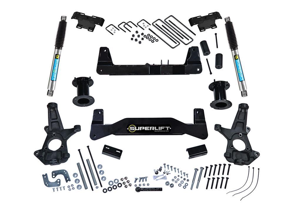 6.5 Inch Lift Kit 2014-2018 Chevy Silverado and GMC Sierra 1500 2WD with Aluminum or Stamped Steel Control Arms with Bilstein Rear Shocks Superlift