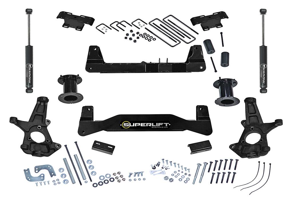 6.5 Inch Lift Kit 2014-2018 Chevy Silverado and GMC Sierra 1500 2WD with Aluminum or Stamped Steel Control Arms with Superlift Rear Shocks Superlift